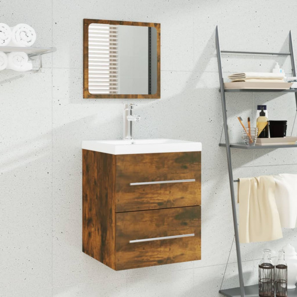 Mueble de baño con lavabo madera contrachapada roble ahumado D