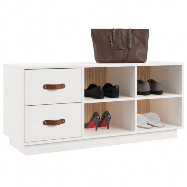 Banco zapatero madera maciza de pino blanco 100x34x45 cm M 4