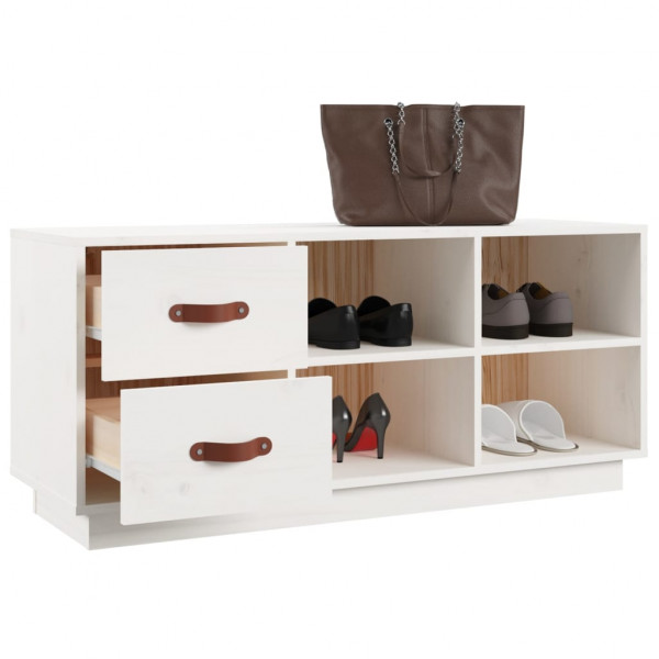 Banco zapatero madera maciza de pino blanco 100x34x45 cm M 5