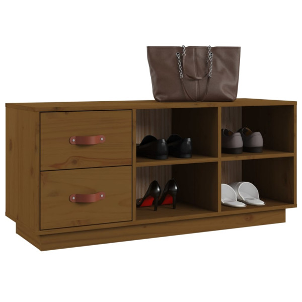 Banco zapatero madera maciza de pino marrón miel 100x34x45 cm M 4