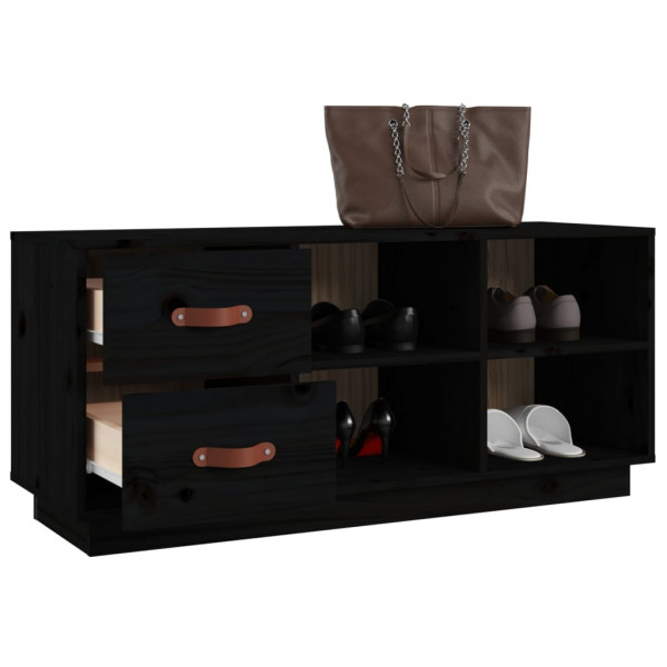 Banco zapatero madera maciza de pino negro 100x34x45 cm M 5