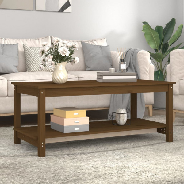 Mesa de centro madera maciza de pino marrón miel 110x55x45 cm M 3