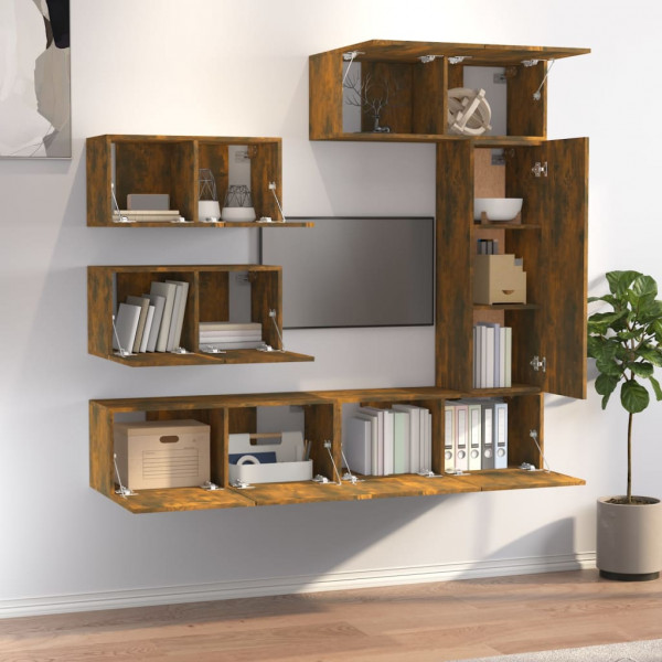 Set de muebles de TV 6 pzas madera contrachapada roble ahumado M 3