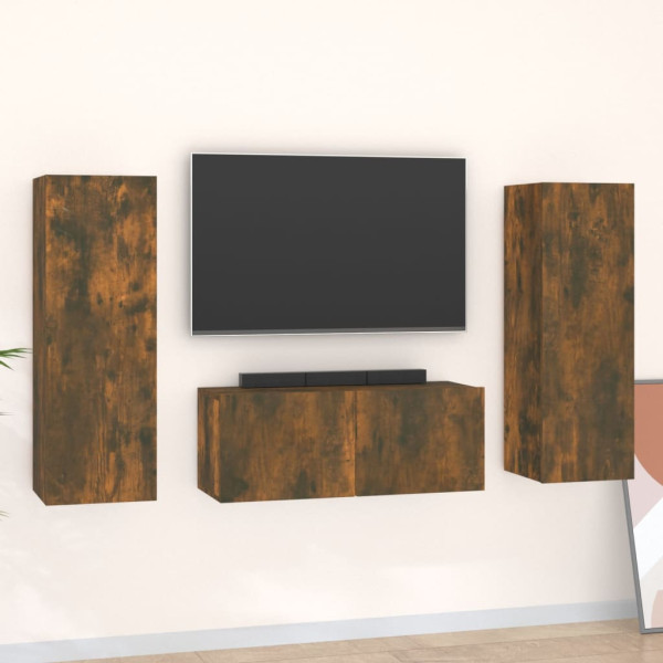 Set de muebles de TV 3 pzas madera contrachapada roble ahumado D