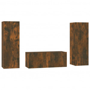 Set de muebles de TV 3 pzas madera contrachapada roble ahumado H
