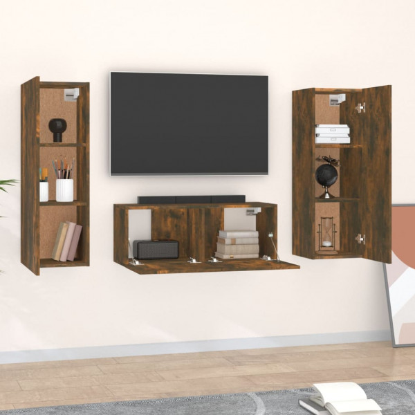 Set de muebles de TV 3 pzas madera contrachapada roble ahumado M 3