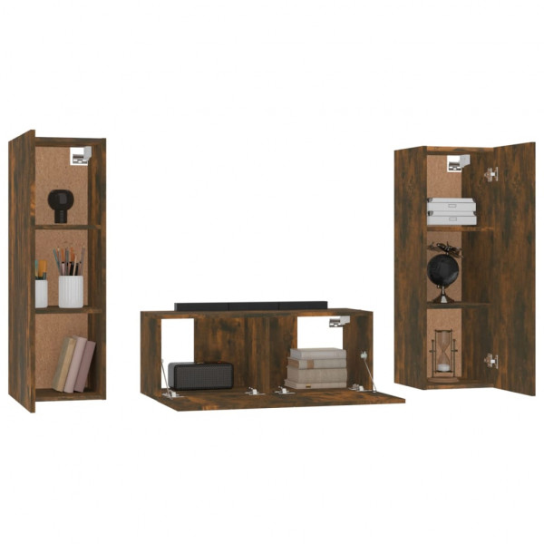 Set de muebles de TV 3 pzas madera contrachapada roble ahumado M 4