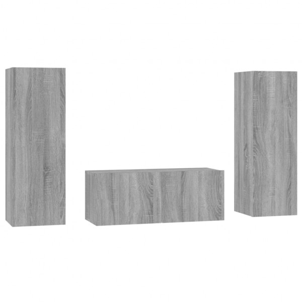 Set de muebles para TV 3 pzas madera contrachapada gris Sonoma M 2