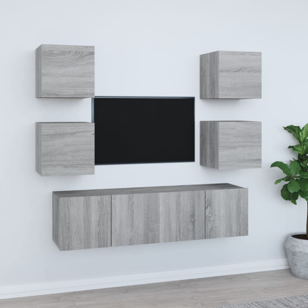 Set de muebles para TV 6 pzas madera contrachapada gris Sonoma D