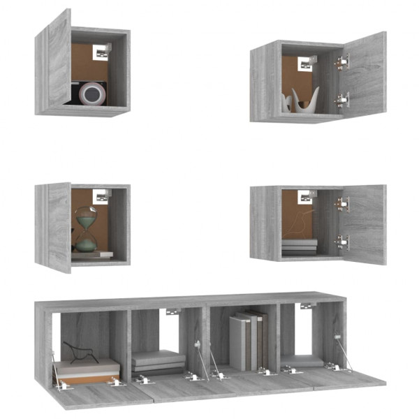 Set de muebles para TV 6 pzas madera contrachapada gris Sonoma M 4