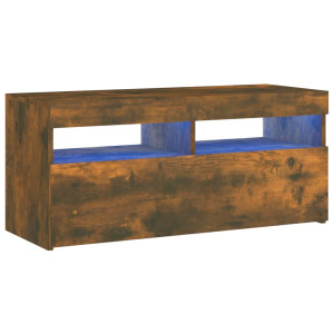 Mueble de TV con luces LED roble ahumado 90x35x40 cm H