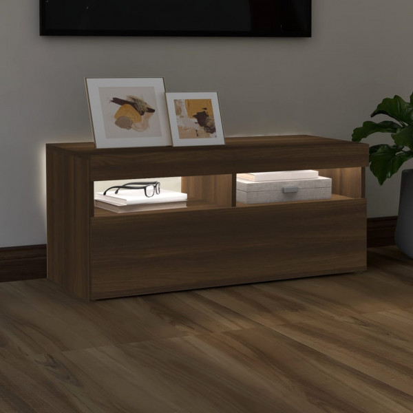 Móvel de TV com luzes LED 90x35x40 cm carvalho castanho M 3