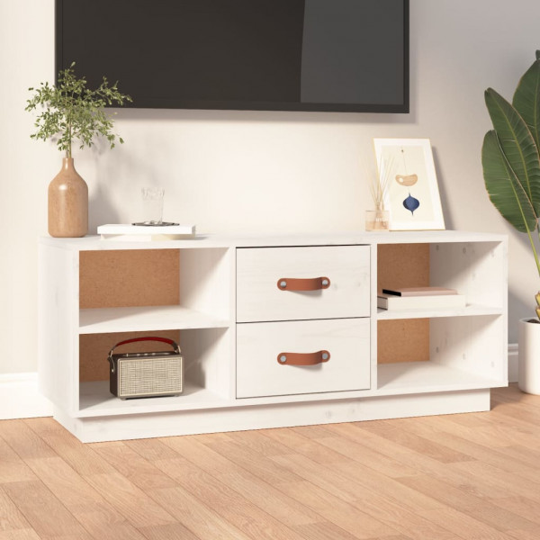 Mueble de TV de madera maciza de pino blanco 100x34x40 cm D