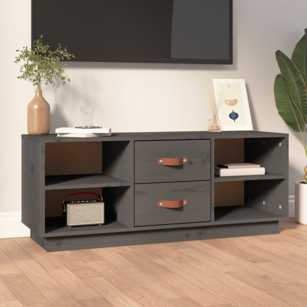 Mueble de TV de madera maciza de pino gris 100x34x40 cm D