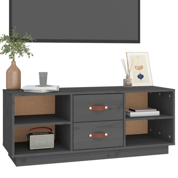 Mueble de TV de madera maciza de pino gris 100x34x40 cm M 4