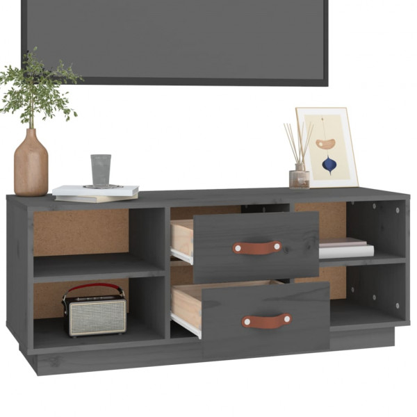 Mueble de TV de madera maciza de pino gris 100x34x40 cm M 5