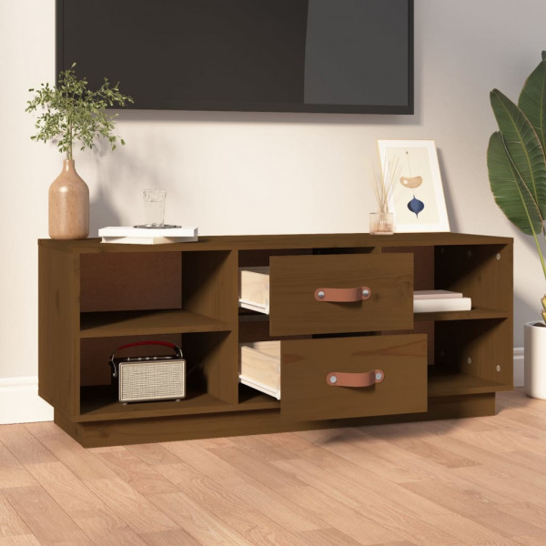 Mueble de TV madera maciza de pino marrón miel 100x34x40 cm M 3