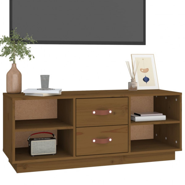 Mueble de TV madera maciza de pino marrón miel 100x34x40 cm M 4
