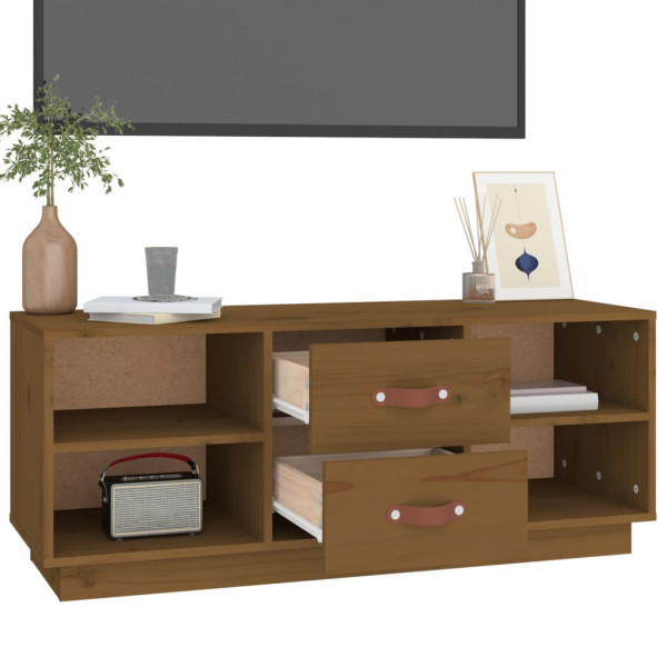Mueble de TV madera maciza de pino marrón miel 100x34x40 cm M 5