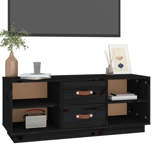 Mueble de TV de madera maciza de pino negro 100x34x40 cm M 4