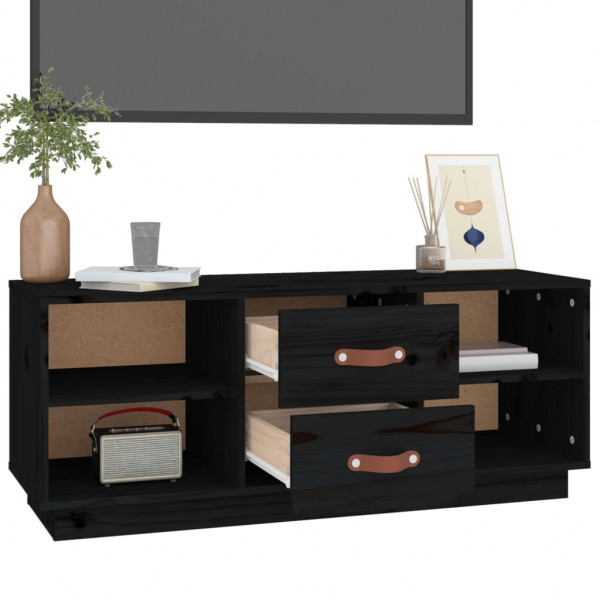 Mueble de TV de madera maciza de pino negro 100x34x40 cm M 5