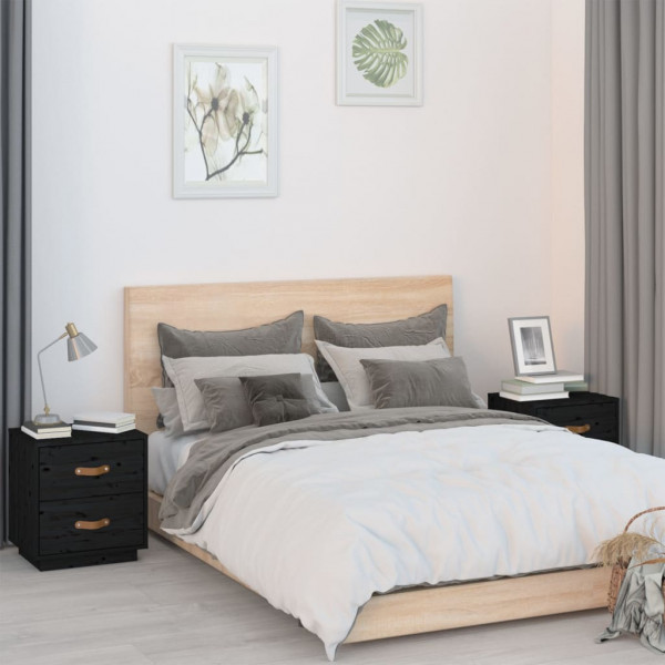 Mesitas de noche 2 uds madera maciza de pino negro 40x34x45 cm D
