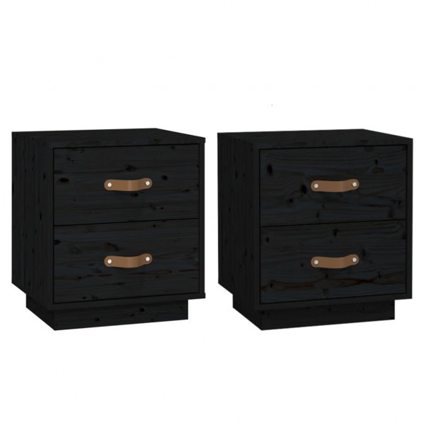 Mesitas de noche 2 uds madera maciza de pino negro 40x34x45 cm M 2