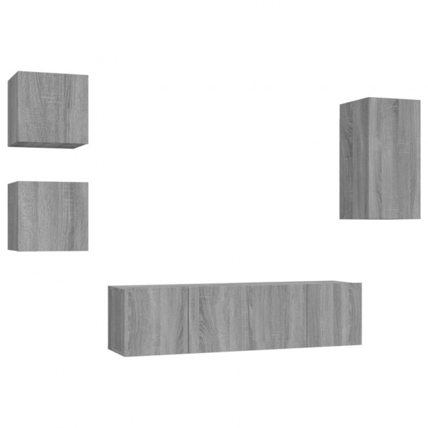 Set de muebles para TV 5 pzas madera contrachapada gris Sonoma M 2