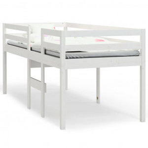 Cama alta 90x200 cm madeira de pinho maciça branco H