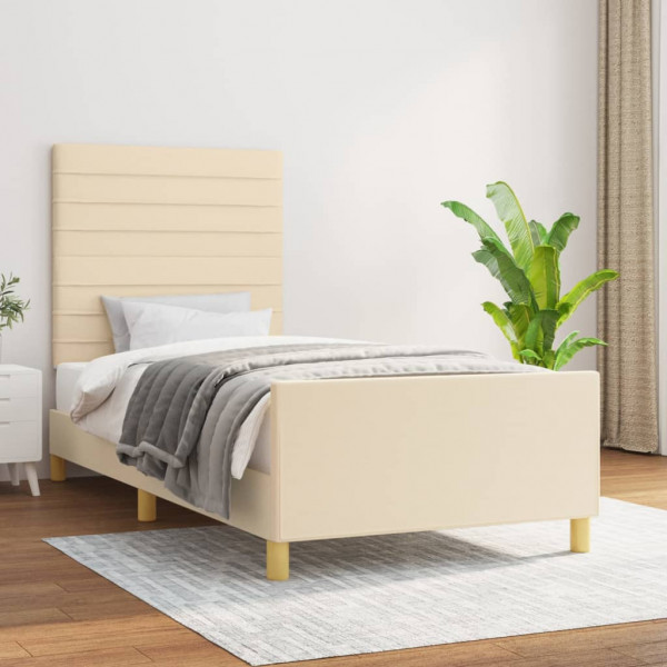 Estructura de cama con cabecero de tela color crema 90x190 cm D