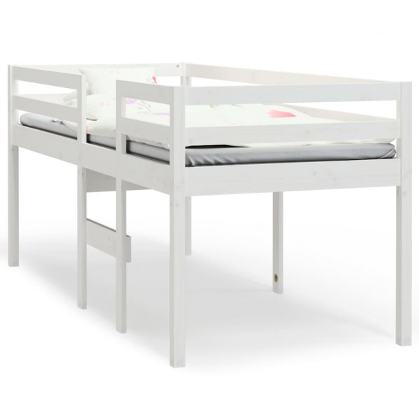 Cama alta 90x190 cm madeira de pinho maciça branco M 2