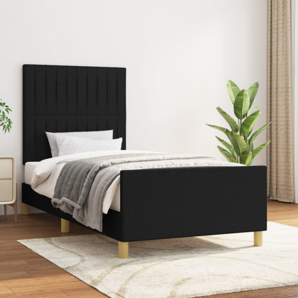 Estructura de cama con cabecero de tela negro 90x190 cm D