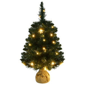 Árbol de Navidad preiluminado con luces y soporte verde 60 cm H
