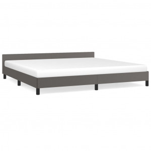 Estructura de cama con cabecero cuero sintético gris 200x200 cm H