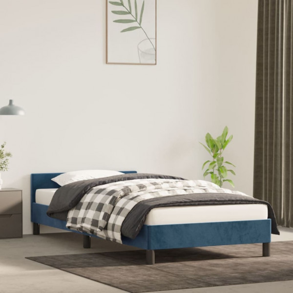 Estructura cama con cabecero terciopelo azul oscuro 80x200 cm D