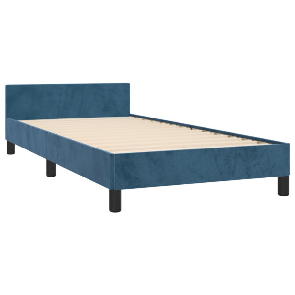 Estructura cama con cabecero terciopelo azul oscuro 80x200 cm M 4