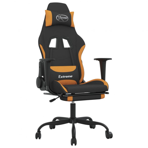 Silla gaming de masaje con reposapiés tela negro y naranja M 2
