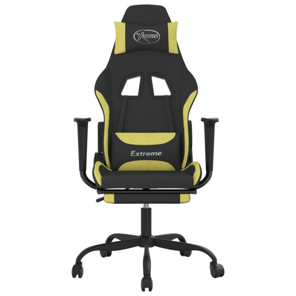 Silla gaming de masaje con reposapiés tela negro y verde claro M 3