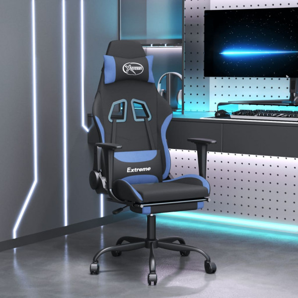 Silla gaming de masaje con reposapiés tela negro y azul D