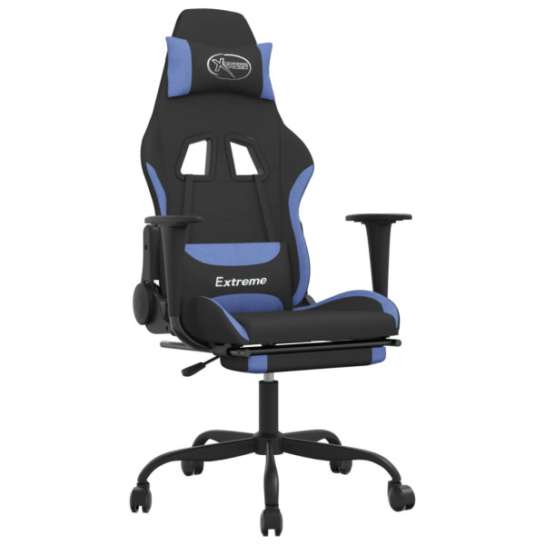 Silla gaming de masaje con reposapiés tela negro y azul M 2