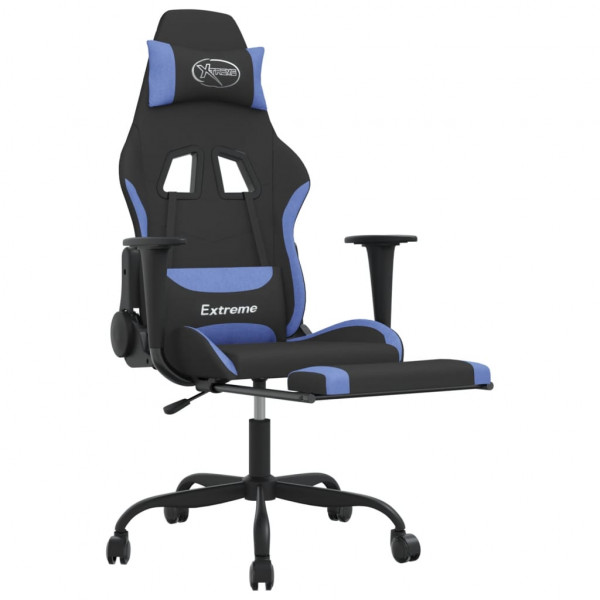 Silla gaming de masaje con reposapiés tela negro y azul M 4