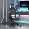 Silla gaming de masaje con reposapiés tela negro y blanco 1