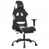 Silla gaming de masaje con reposapiés tela negro y blanco 2