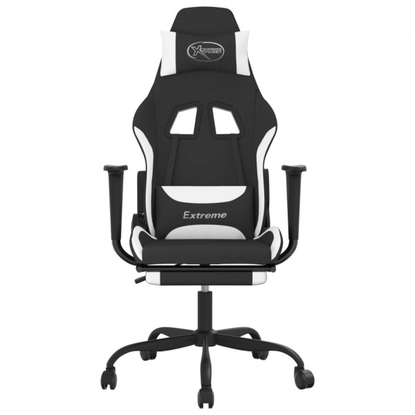 Silla gaming de masaje con reposapiés tela negro y blanco M 3