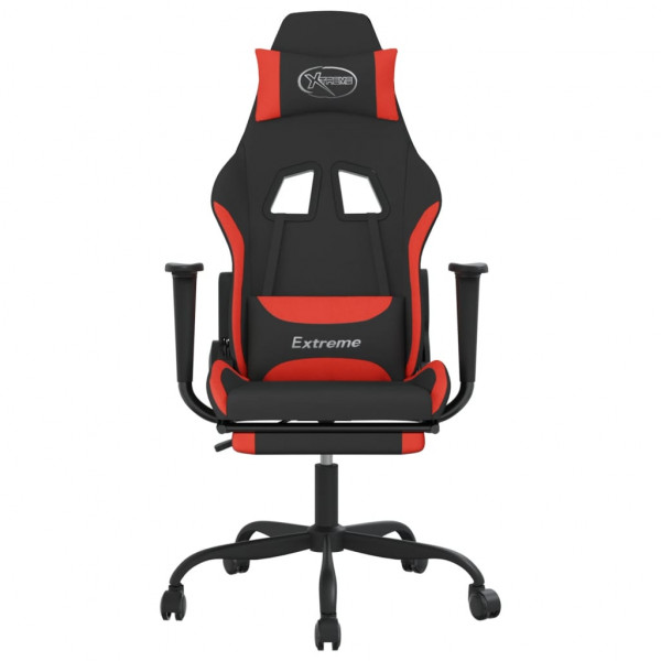 Silla gaming de masaje con reposapiés tela negro y rojo M 3