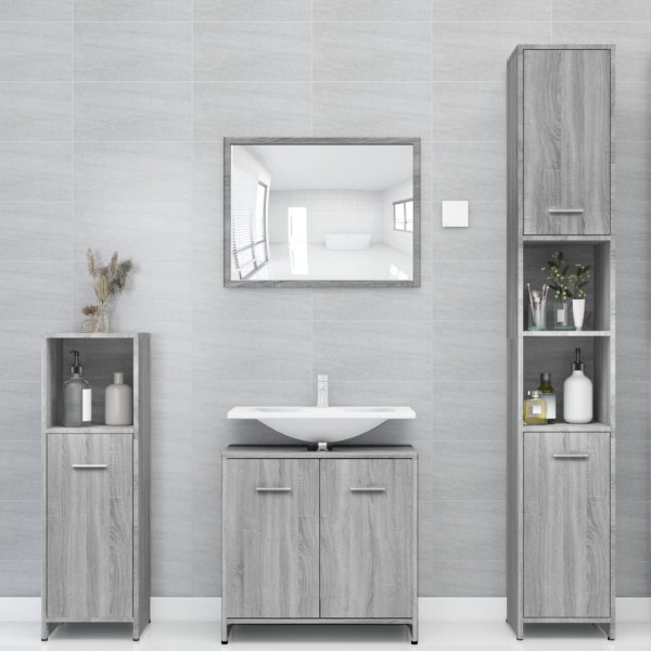 Armario de baño madera contrachapada gris Sonoma 30x30x183.5 cm D