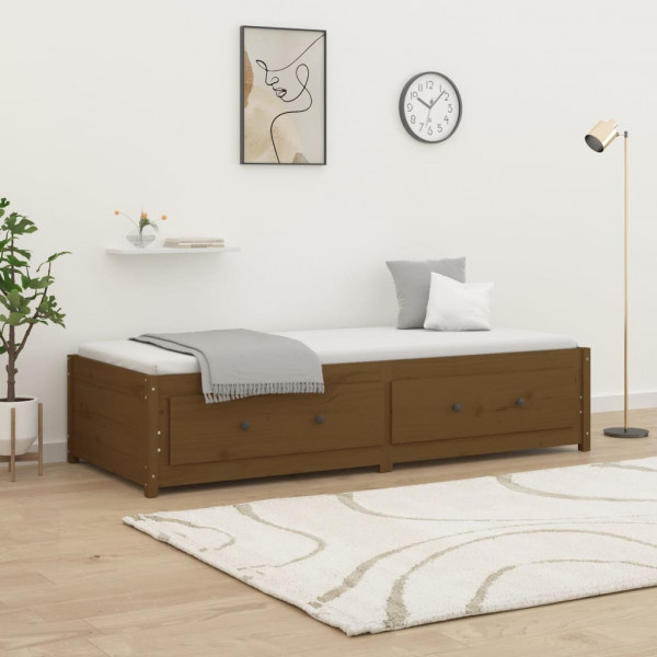 Sofá cama de madera maciza de pino marrón miel 80x200 cm D
