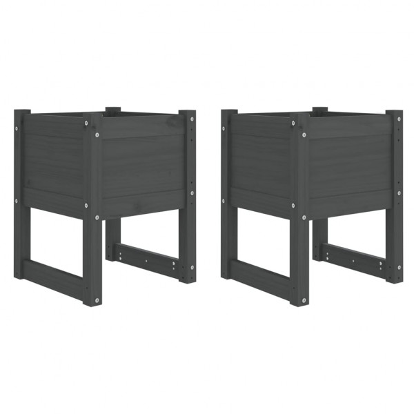 Jardinera 2 unidades madera maciza de pino gris 40x40x52.5 cm M 2