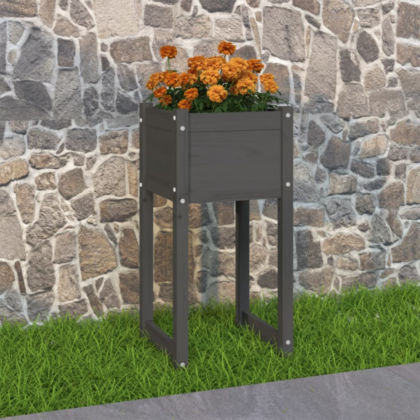 Jardinera de madera maciza de pino gris 40x40x81 cm D