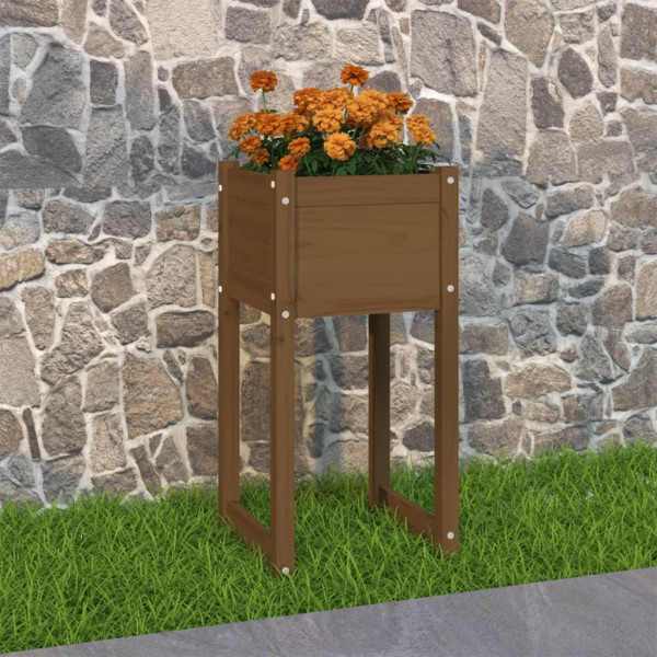 Jardinera madera maciza de pino marrón miel 40x40x81 cm D
